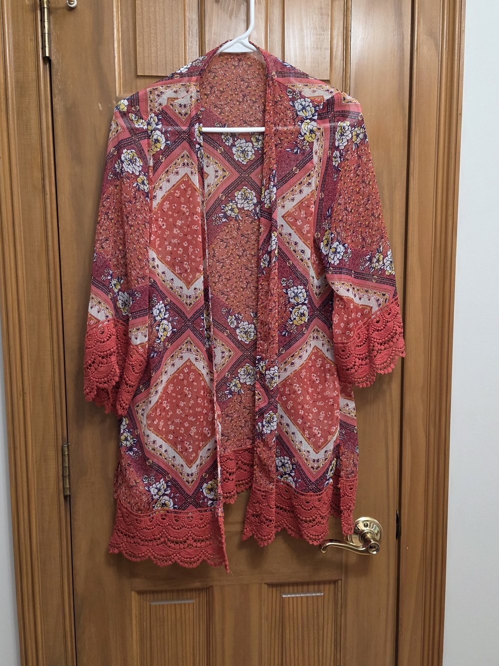 Women’s Coral Floral Patchwork Kimono Jacket